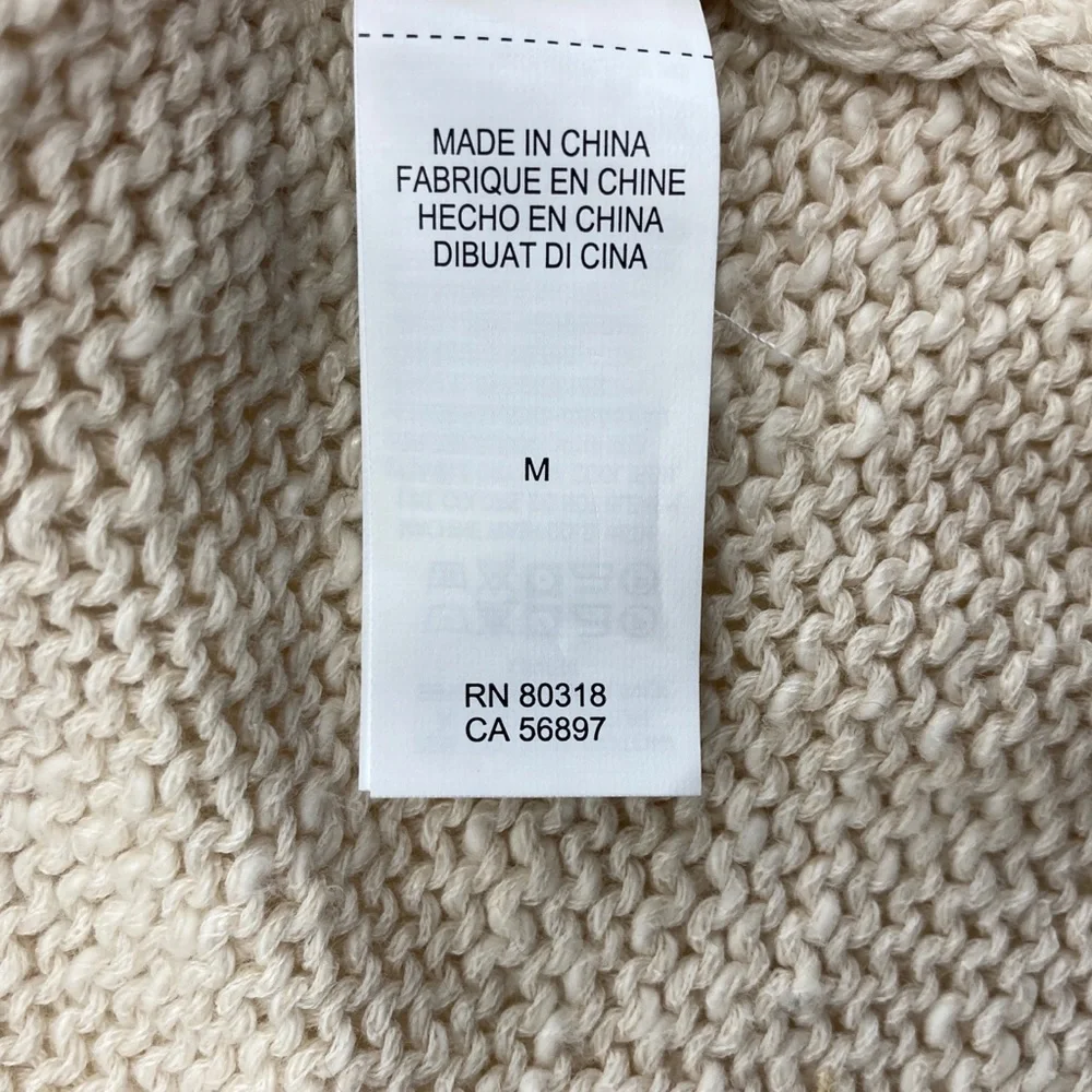 Med Lucky Brand Size Medium Oatmeal Cream Chunky Knit Open Linen Cardigan Tassel - Picture 9 of 10